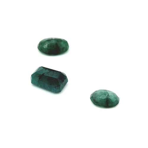 672 - A Set of Three Emeralds - Opaque- Earth Mined Colour Enhanced- 21.20cts in total.