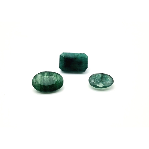 672 - A Set of Three Emeralds - Opaque- Earth Mined Colour Enhanced- 21.20cts in total.