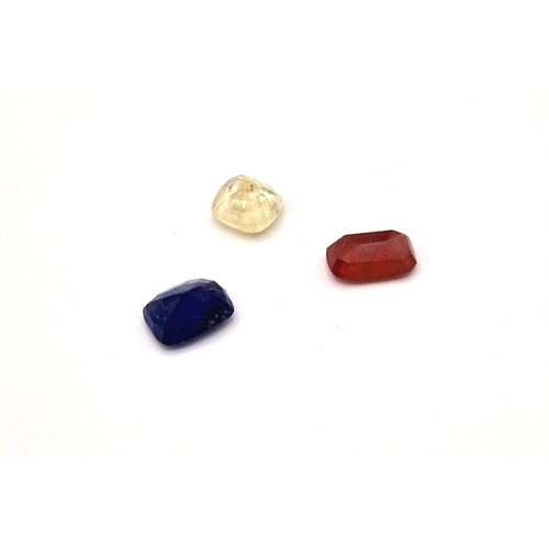 852 - A Lot of Three Untreated Burma Myanmar Sapphire Gemstones  - Yellow, Pink and Blue Sapphire. 81.50ct... 