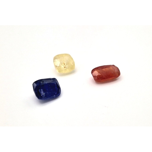 852 - A Lot of Three Untreated Burma Myanmar Sapphire Gemstones  - Yellow, Pink and Blue Sapphire. 81.50ct... 