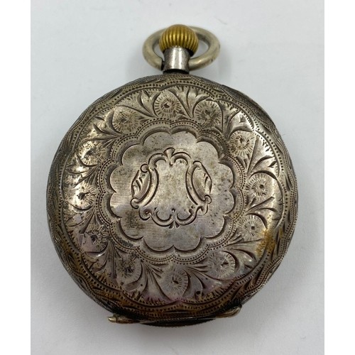 1200 - AN ANTIQUE SOLID SILVER LADIES POCKET WATCH WITH WHITE FACE AND ROMAN NUMERALS. FULL WORKING ORDER I... 