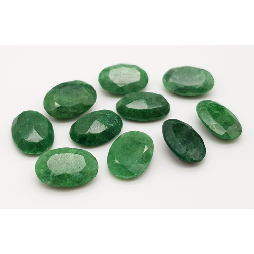 1198 - 45.05 Ct Faceted Emerald Gemstones Lot of 10 Pcs, Oval Shape.