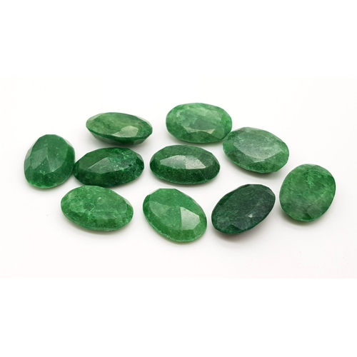 1198 - 45.05 Ct Faceted Emerald Gemstones Lot of 10 Pcs, Oval Shape.