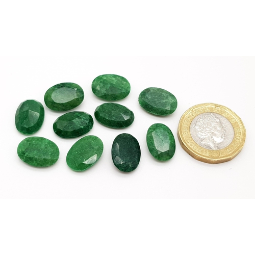 1198 - 45.05 Ct Faceted Emerald Gemstones Lot of 10 Pcs, Oval Shape.