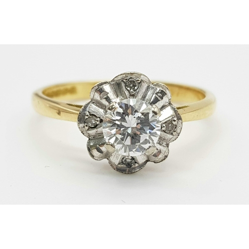 1395 - 18k Gold Diamond Cluster with Floral Formation ring. 3.5grams Size M. with Certified top quality Dia... 