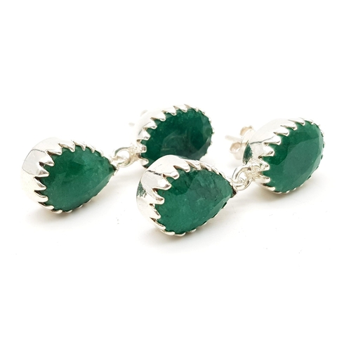 1467 - 925 Silver Emerald Dangler Earrings. Approx 30cts Emerald. Total Weight 11Grams