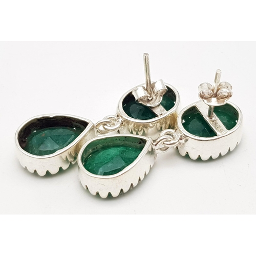 1467 - 925 Silver Emerald Dangler Earrings. Approx 30cts Emerald. Total Weight 11Grams