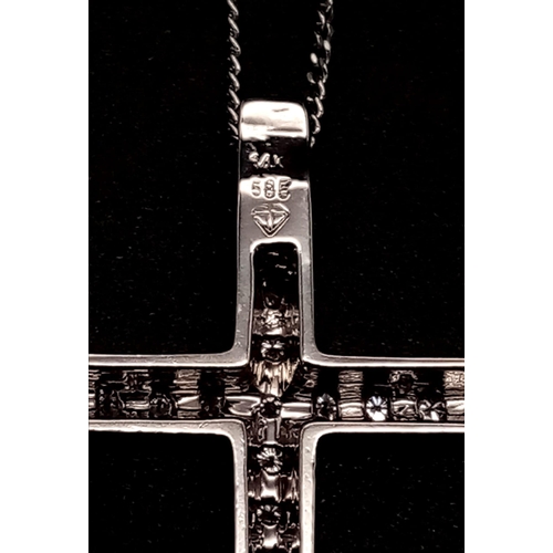 1411 - A 14k White Gold and Diamond (27 stones) Cross Pendant on an 18K White Gold Disappearing Necklace. 3... 