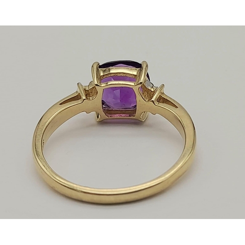 1466 - A 9K GOLD AMETHYST AND DIAMOND RING .  2.6gms   size P