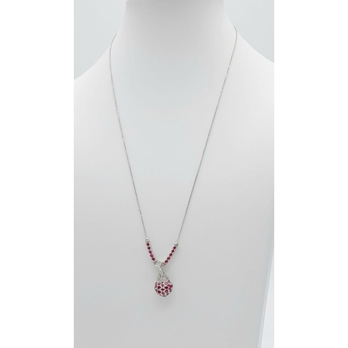 1303 - An 18K White Gold Ruby and Diamond Pendant on an 18K White Gold Ruby and Diamond Necklace! 2 and 46c... 