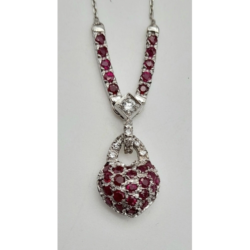 1303 - An 18K White Gold Ruby and Diamond Pendant on an 18K White Gold Ruby and Diamond Necklace! 2 and 46c... 