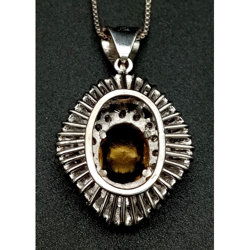 1179 - A Vintage 18K White Gold, Citrine (3ct) and Diamond Pendant on an 18K White gold disappearing neckla... 