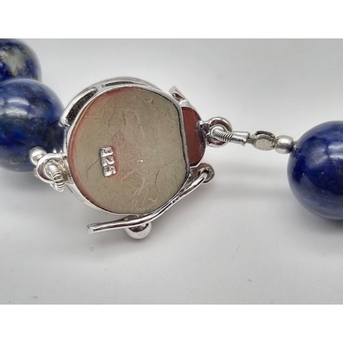 1446 - 925 Silver Cabochon Lapis Lazuli Necklace with Pearl Clasp, Total Weight 146.72grams 50cm in length ... 