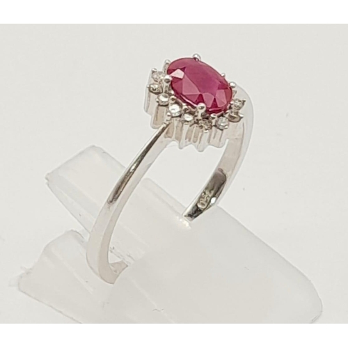 1435 - 18k White Gold Pink Topaz and Diamond Ring. 2.6grams. Size N/O