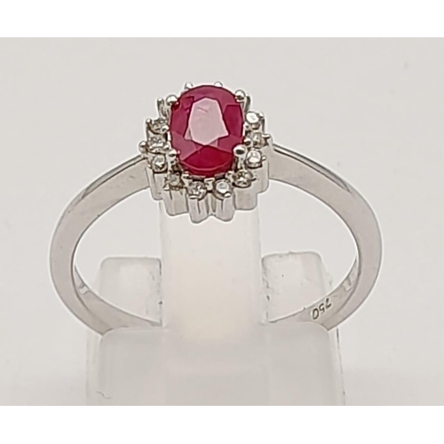 1435 - 18k White Gold Pink Topaz and Diamond Ring. 2.6grams. Size N/O