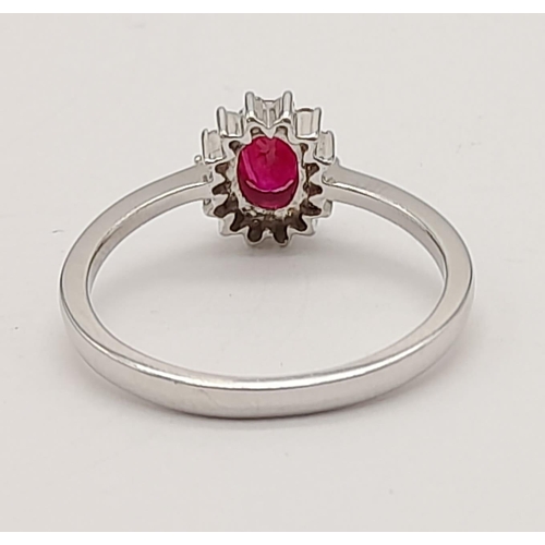 1435 - 18k White Gold Pink Topaz and Diamond Ring. 2.6grams. Size N/O