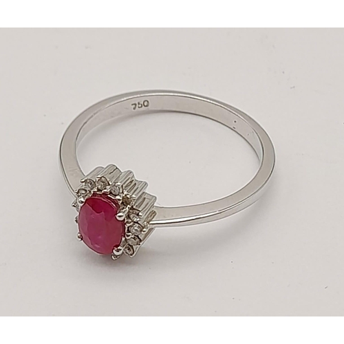 1435 - 18k White Gold Pink Topaz and Diamond Ring. 2.6grams. Size N/O