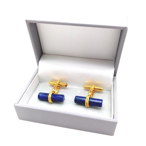 1427 - A Pair of 925 Gold plated Lapis Lazuli Cufflinks. In presentation box.