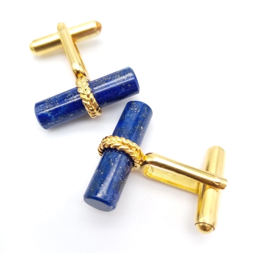 1427 - A Pair of 925 Gold plated Lapis Lazuli Cufflinks. In presentation box.