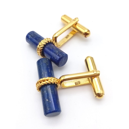 1427 - A Pair of 925 Gold plated Lapis Lazuli Cufflinks. In presentation box.