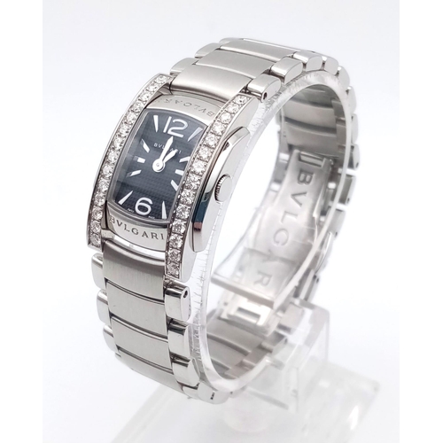 1216 - Bvlgari Assioma Ladies Watch with Diamond Bezel, Stainless Steel strap, Good Working Order.