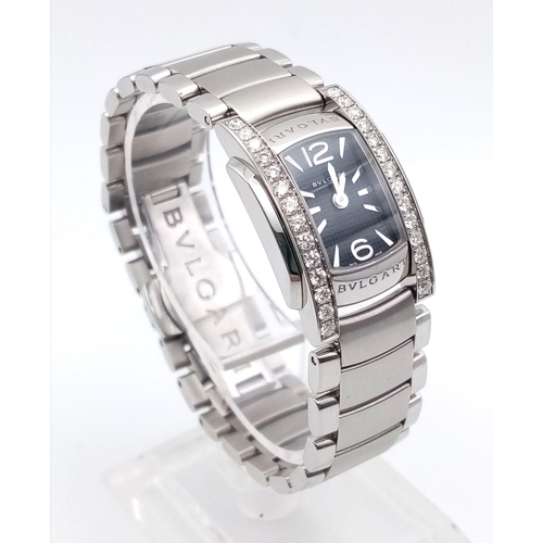 1216 - Bvlgari Assioma Ladies Watch with Diamond Bezel, Stainless Steel strap, Good Working Order.