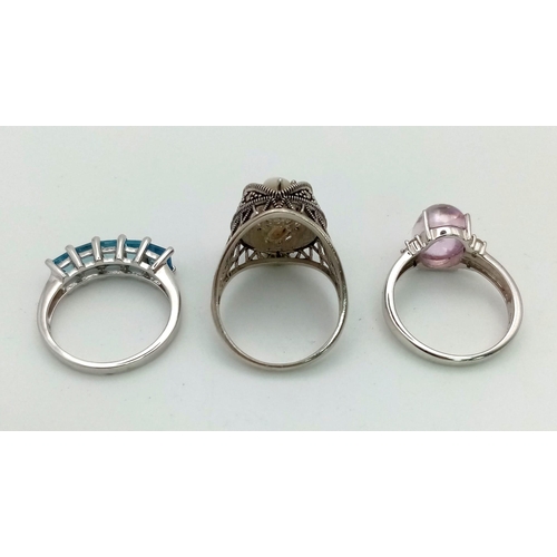 1327 - Three 925 Silver Gemstone Rings. Topaz, Spinel and Opal.
All size P.