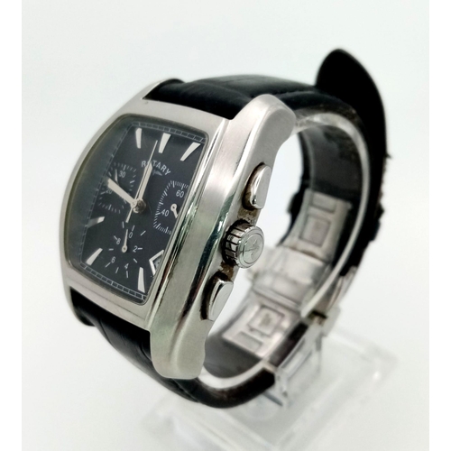 440 - Unisex Dolphin Standard Rotary Stainless Steel Watch, Black Leather Strap, Quartz Movement, Working ... 