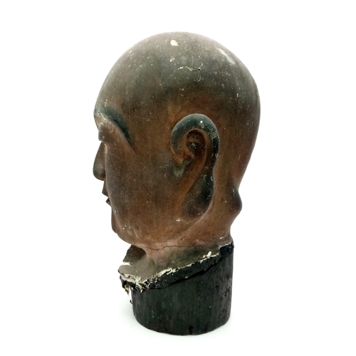 768 - A A SMALL TERRACOTTA BUDDHIST HEAD , SMOKE COVERED TEMPLE FIND.  15 X 10cms