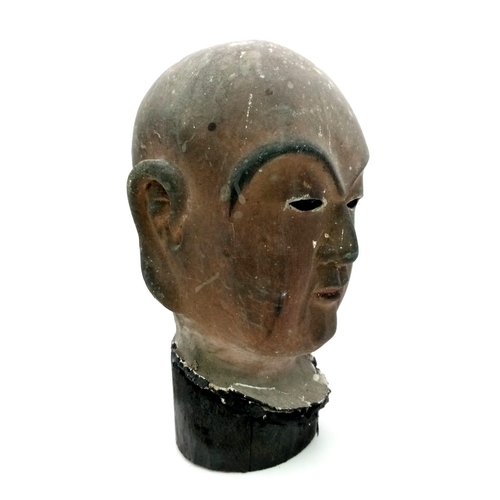 768 - A A SMALL TERRACOTTA BUDDHIST HEAD , SMOKE COVERED TEMPLE FIND.  15 X 10cms