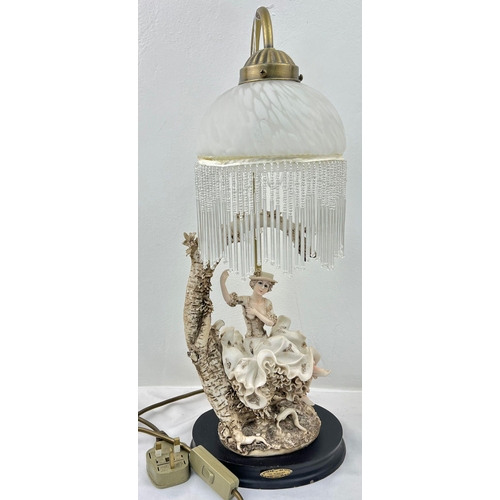 1087 - A Crystal Fringed Table Lamp. Full Working Order.  51cm Tall.