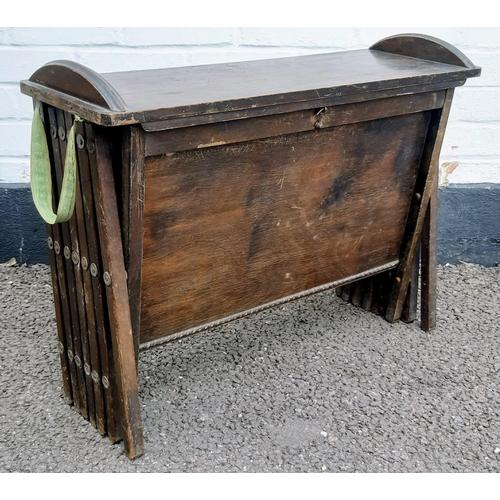 1154 - An Antique WW1 Officers Folding Campaign Bed. Wooden concertina frame with original canvas and all f... 