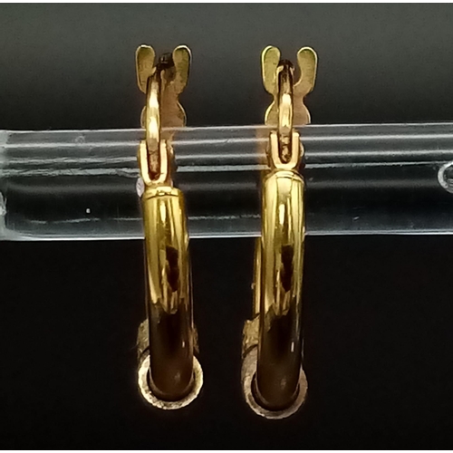 489 - A Pair of 9K Three-Colour Gold Small Hoop Earrings. 1.15g total weight.