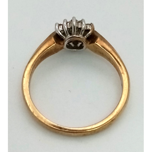 667 - A Vintage 9K Yellow Gold Diamond Floral Cluster Ring. Size K. 2.38g total weight.