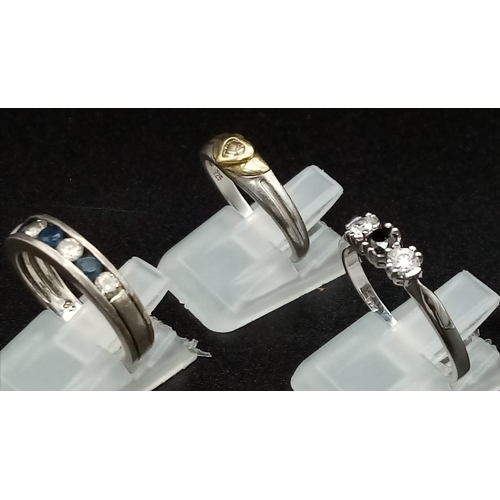 784 - Three 925 Silver Stone Set Rings. Sizes L, R and N.