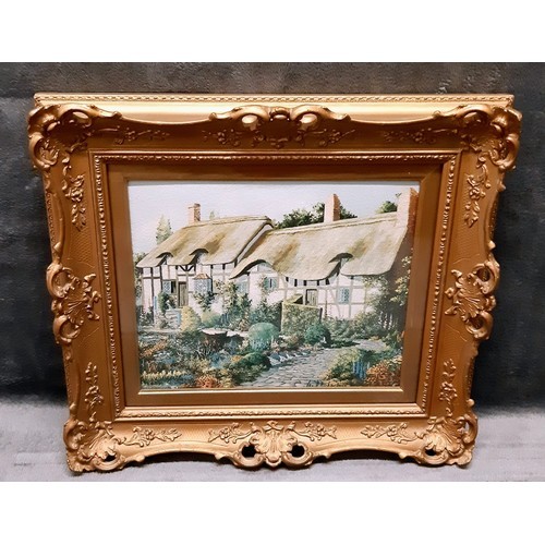 1159 - Three wood and plaster picture frames in gold effect. The largest one has a small bit of damage to t... 