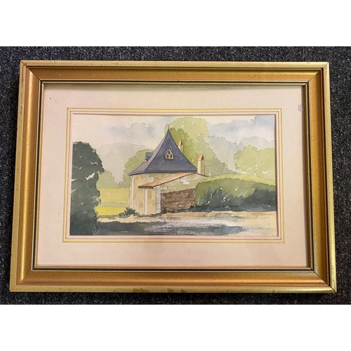 1328 - Watercolour painting by unknown artist of a rural setting. Frame size 46x34cm