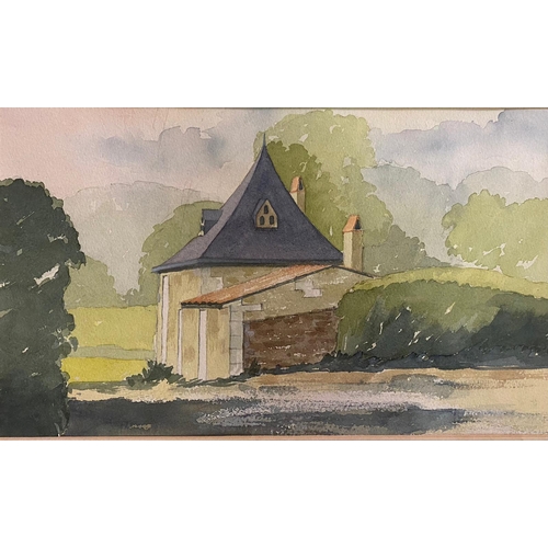 1328 - Watercolour painting by unknown artist of a rural setting. Frame size 46x34cm