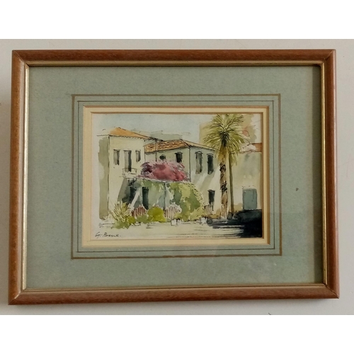 1297 - Watercolour and ink painting by G. Bone of a villa in Gulluk, SW Turkey. Frame size 26x20cm