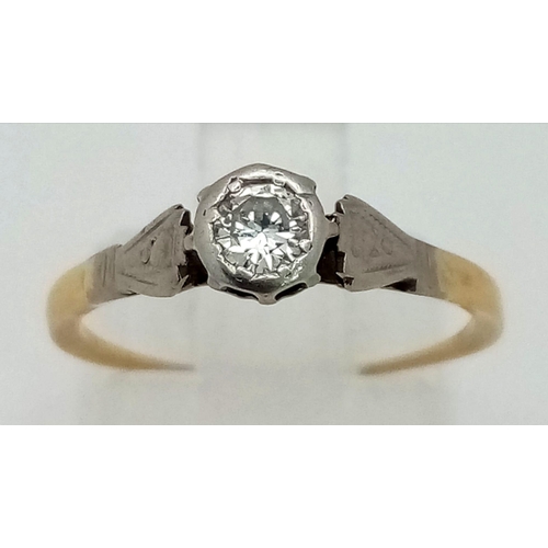 1208 - A Vintage 9K Yellow Gold Diamond Solitaire Ring. Size K. 1.42g total weight.