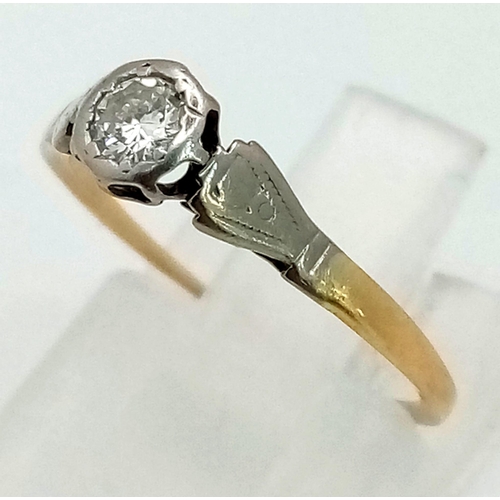 1208 - A Vintage 9K Yellow Gold Diamond Solitaire Ring. Size K. 1.42g total weight.