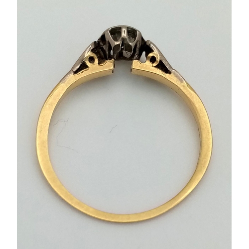 1208 - A Vintage 9K Yellow Gold Diamond Solitaire Ring. Size K. 1.42g total weight.