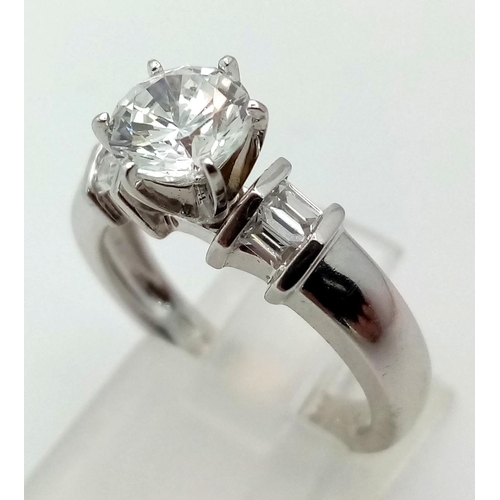 1259 - 9k White Gold CZ Ring. Total Weight 4.2grams. Size M.