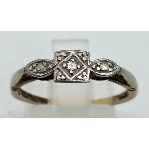 1393 - A Vintage 9K Yellow Gold Diamond Solitaire Ring. Size N. 1.8g total weight.