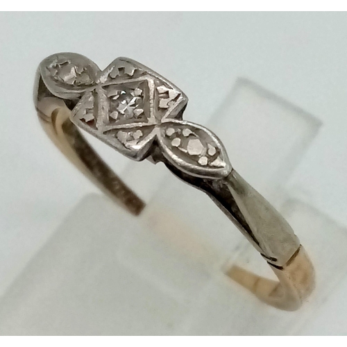 1393 - A Vintage 9K Yellow Gold Diamond Solitaire Ring. Size N. 1.8g total weight.