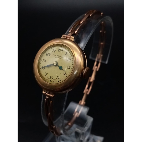 22 - An Antique 9K Rose Gold Benson Ladies Watch. 9K rose gold bracelet and case - 26mm. Mechanical movem... 