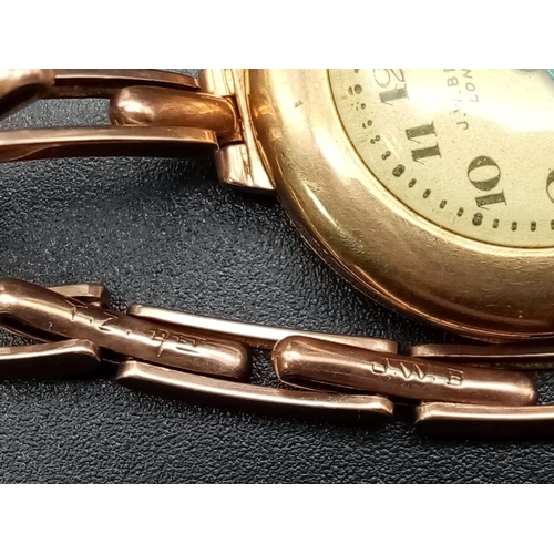 22 - An Antique 9K Rose Gold Benson Ladies Watch. 9K rose gold bracelet and case - 26mm. Mechanical movem... 