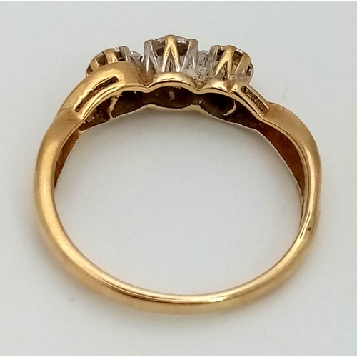 575 - A Vintage 9K Yellow Gold Diamond Trilogy Ring. Size K. 1.74g total weight.