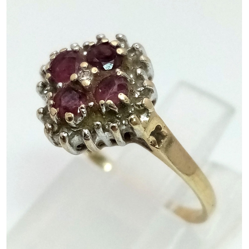 684 - A Vintage, Possibly Antique Ruby and Diamond Ring. Size J. 1.93g total weight.