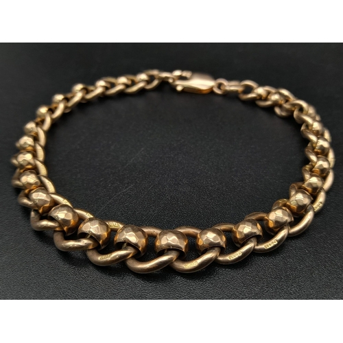 81 - A Vintage 9K Rose Gold Curb and Ball Link Bracelet. 19cm. 20.05g.